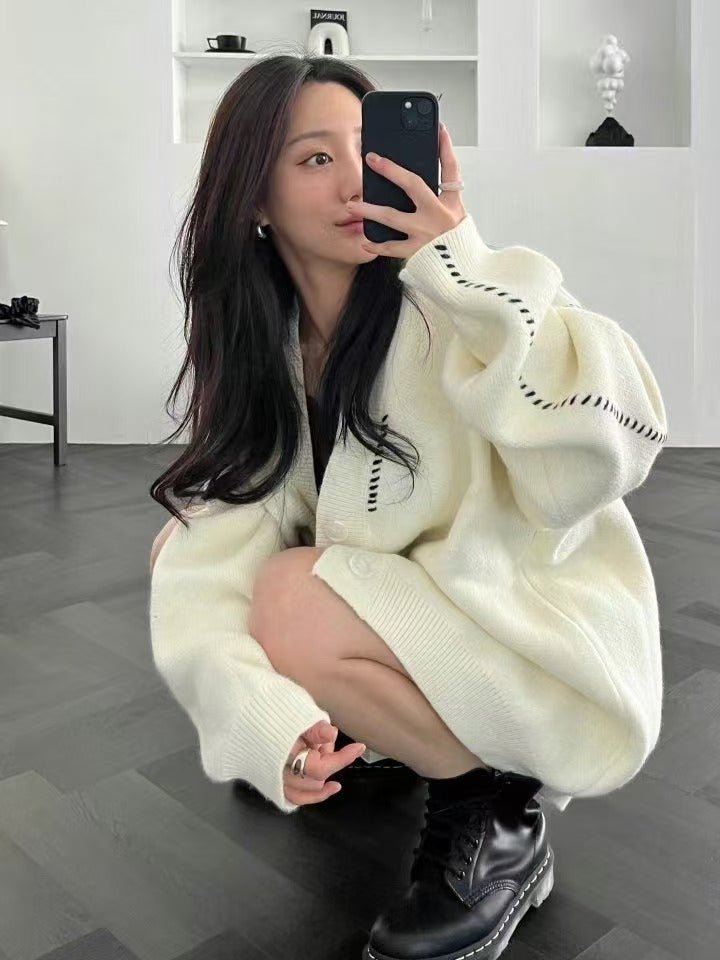 韓國直送 PLUS 82 HIYA  Handmade Stitch Cardigan - HLY &amp; CHOCCICO