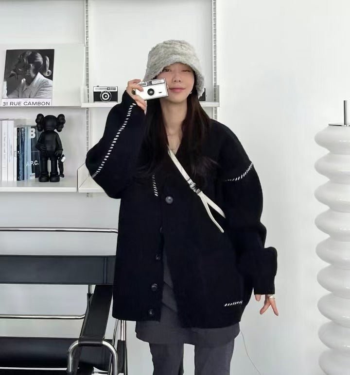 韓國直送 PLUS 82 HIYA  Handmade Stitch Cardigan - HLY &amp; CHOCCICO