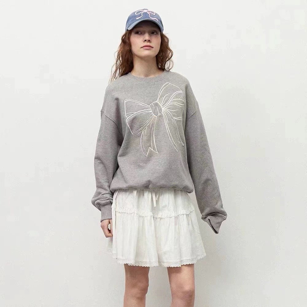 韓國潮牌RonRon Embroidered line bow sweatshirt - 5 Color - HLY &amp; CHOCCICO