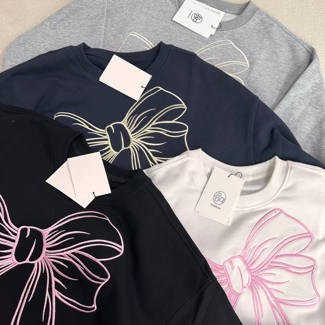 韓國潮牌RonRon Embroidered line bow sweatshirt - 5 Color - HLY &amp; CHOCCICO