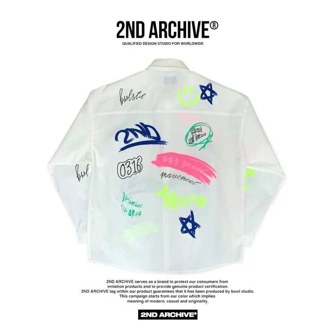 韓國直送🇰🇷 2ND ARCHIVE Half Painting Print Shirt - HLY &amp; CHOCCICO