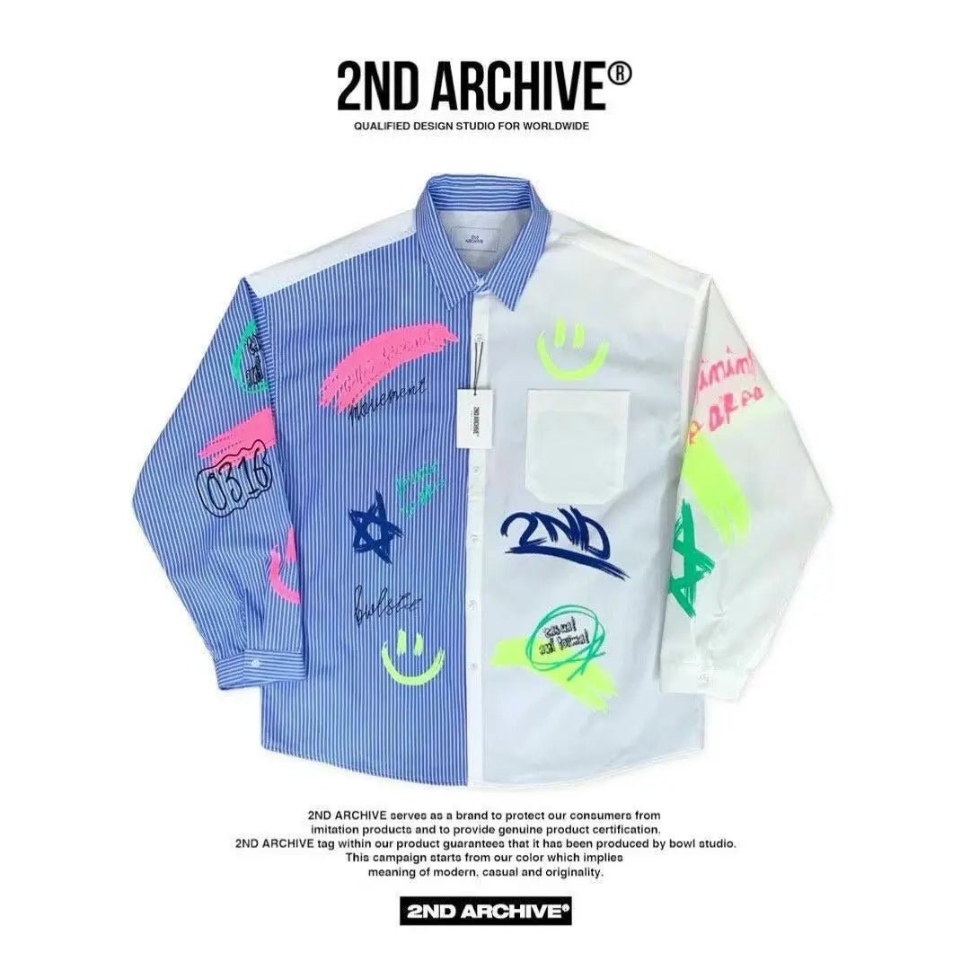韓國直送🇰🇷 2ND ARCHIVE Half Painting Print Shirt - HLY &amp; CHOCCICO