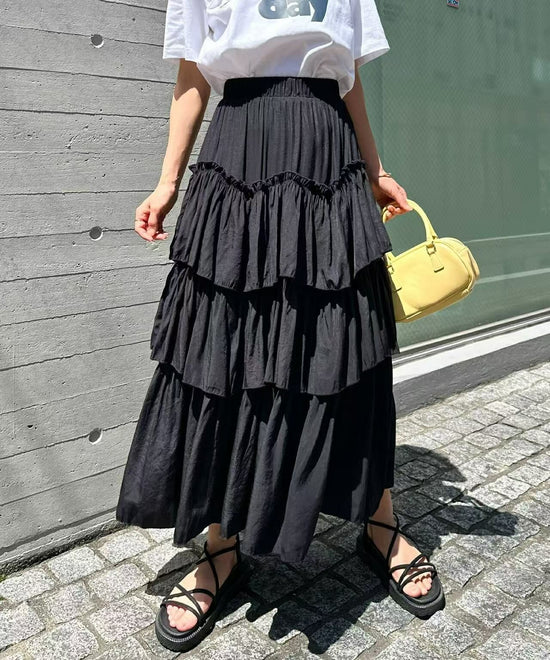 日本直送I-line gathered tiered long skirt