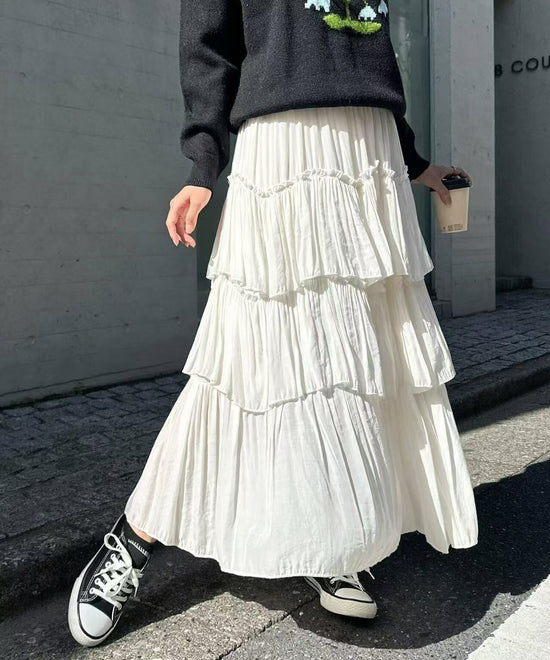日本直送I-line gathered tiered long skirt