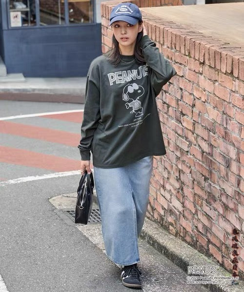 PEANUTS / SNOOPY Vintage Print Oversized Long T-Shirt