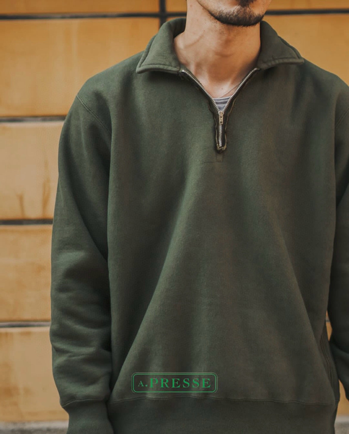 A.PRESSE Vintage Half Zip Sweat Shirt - HLY &amp; CHOCCICO