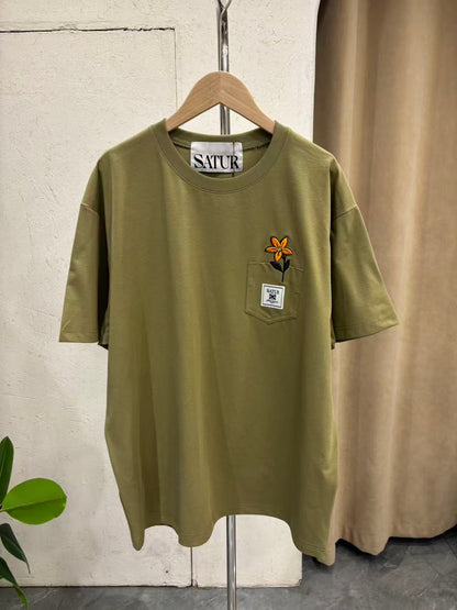 Korea Satur Flower Pocket Tee