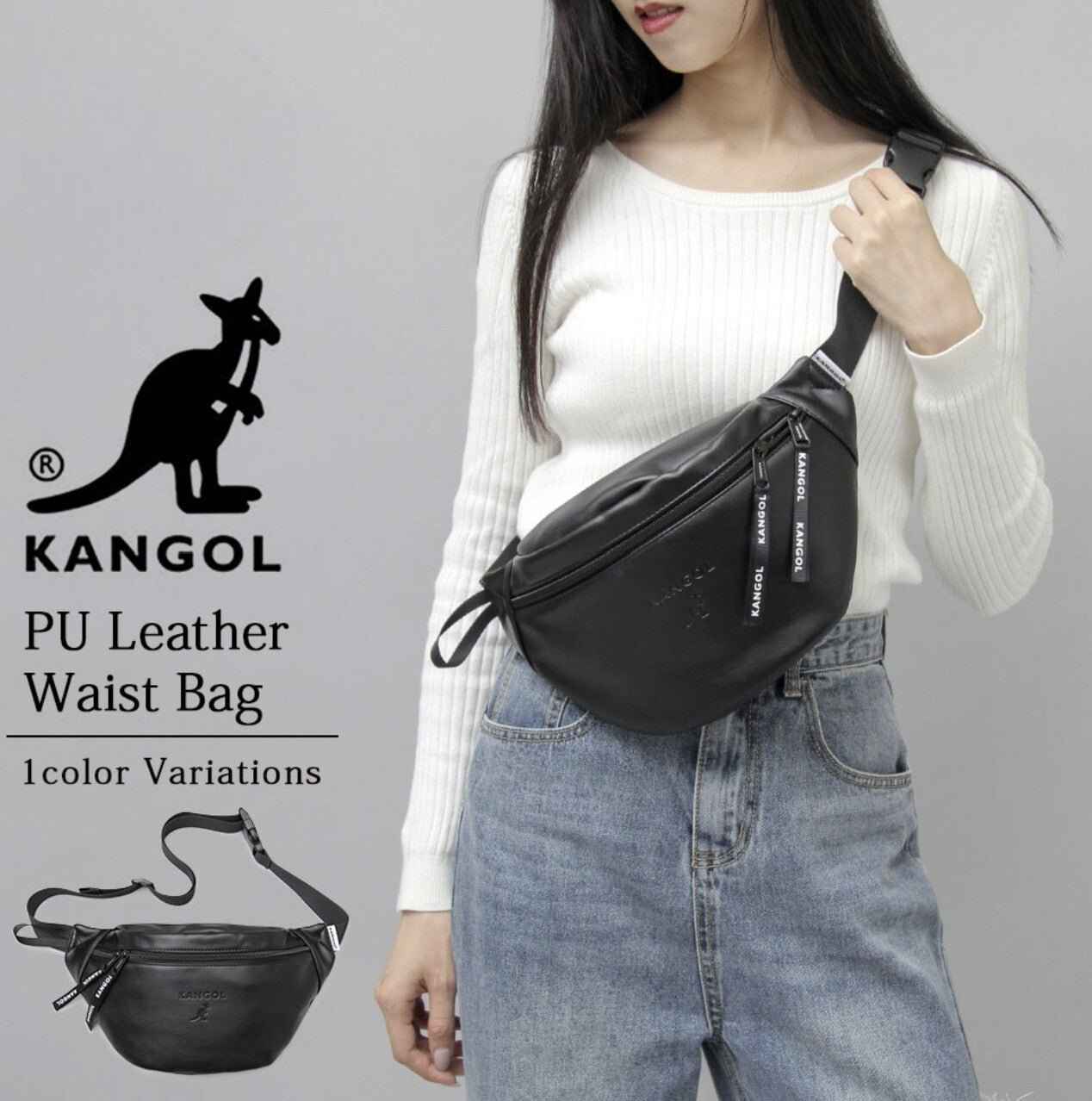 日本直送Kangol PU Leather Waist Bag
