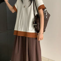 韓國直送Layered Contrast Tee ／Flowy A - Line Skirt - HLY & CHOCCICO