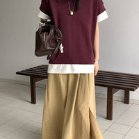 韓國直送Layered Contrast Tee ／Flowy A - Line Skirt - HLY & CHOCCICO