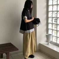 韓國直送Layered Contrast Tee ／Flowy A - Line Skirt - HLY & CHOCCICO