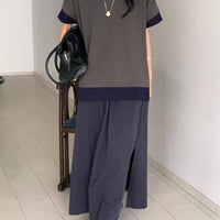 韓國直送Layered Contrast Tee ／Flowy A - Line Skirt - HLY & CHOCCICO