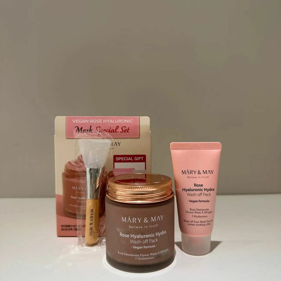 Mary &amp; may Pure Rose Hyaluronic Acid Moisturizing Wash-off Mask Special Set - 125g+30g (with free sweep)