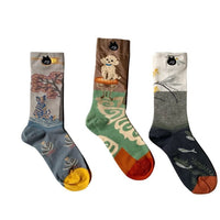 Ne - net NYA 日系可愛貓咪撞色個性中高筒襪子（一組三對） - HLY & CHOCCICO