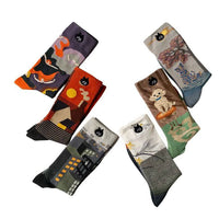 Ne - net NYA 日系可愛貓咪撞色個性中高筒襪子（一組三對） - HLY & CHOCCICO