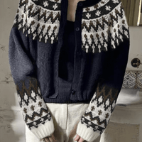 日本直送Nordic Pattern Cropped Length Knit Cardigan - HLY & CHOCCICO