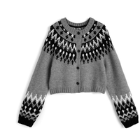 日本直送Nordic Pattern Cropped Length Knit Cardigan - HLY & CHOCCICO