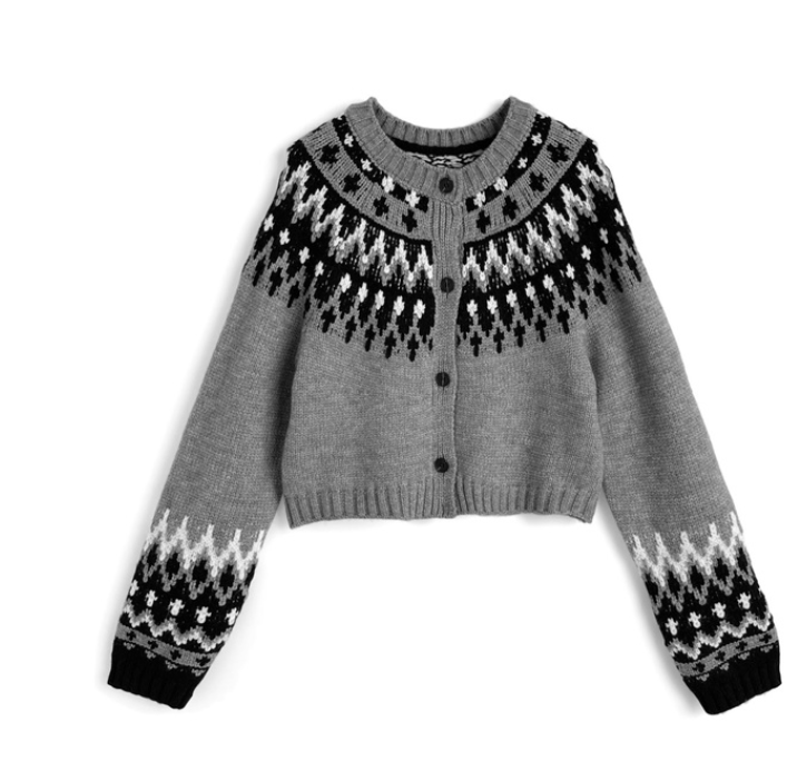 日本直送Nordic Pattern Cropped Length Knit Cardigan - HLY & CHOCCICO