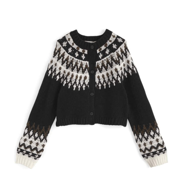 日本直送Nordic Pattern Cropped Length Knit Cardigan - HLY & CHOCCICO