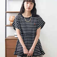 日本直送One-point heart embroidery switching T-shirt