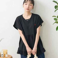 日本直送One-point heart embroidery switching T-shirt