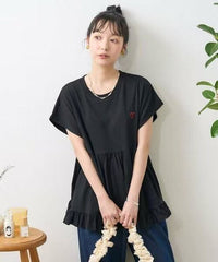 日本直送One - point heart embroidery switching T-shirt - HLY & CHOCCICO