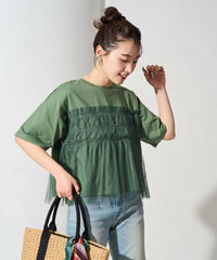 Tulle Ruffle Docking Short Sleeve T-Shirt Nya醬外貿服飾 (大廠)