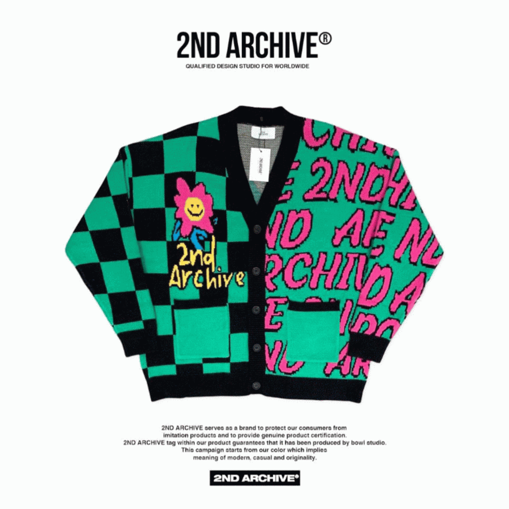 韓國直送🇰🇷 2ND ARCHIVE Smiley Flower Check Cardigan