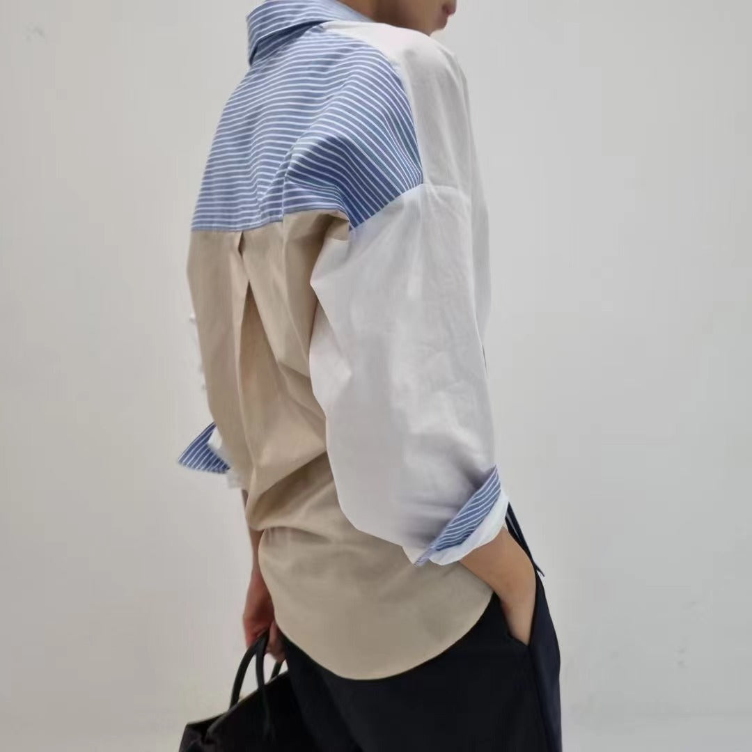 韓國直送Color Block Shirt Top  - 2 Color