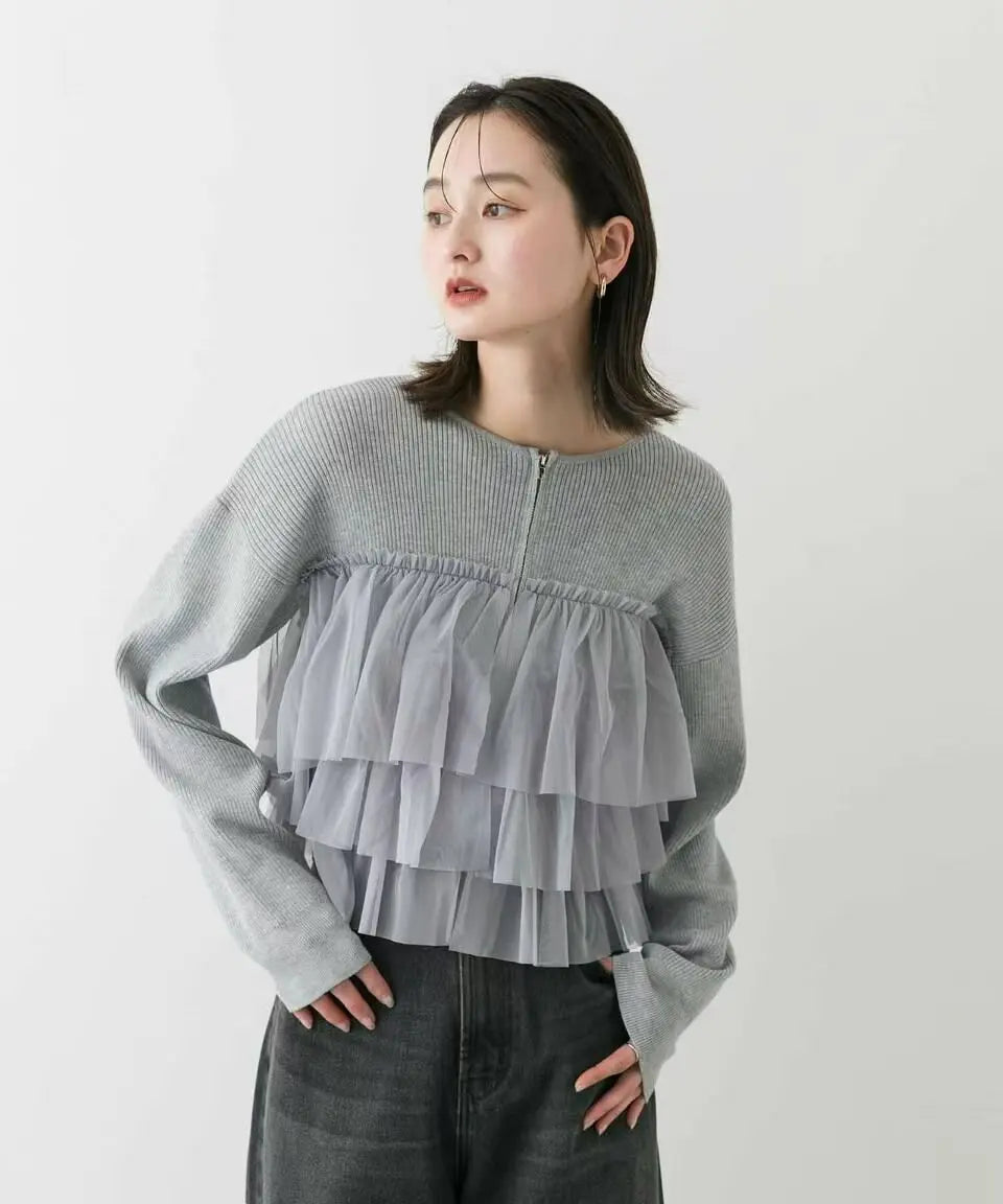 日本直送Double Zip Frill Knit Cardigan HANNA