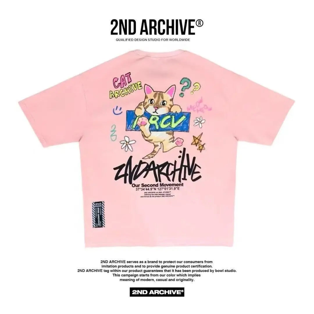 韓國直送 2ND ARCHIVE Monthly Cat Crayon Tee HLY & CHOCCICO