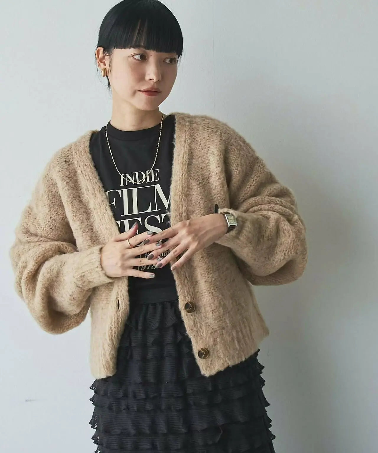 日本直送Coen Melange brushed short knit cardigan HANNA