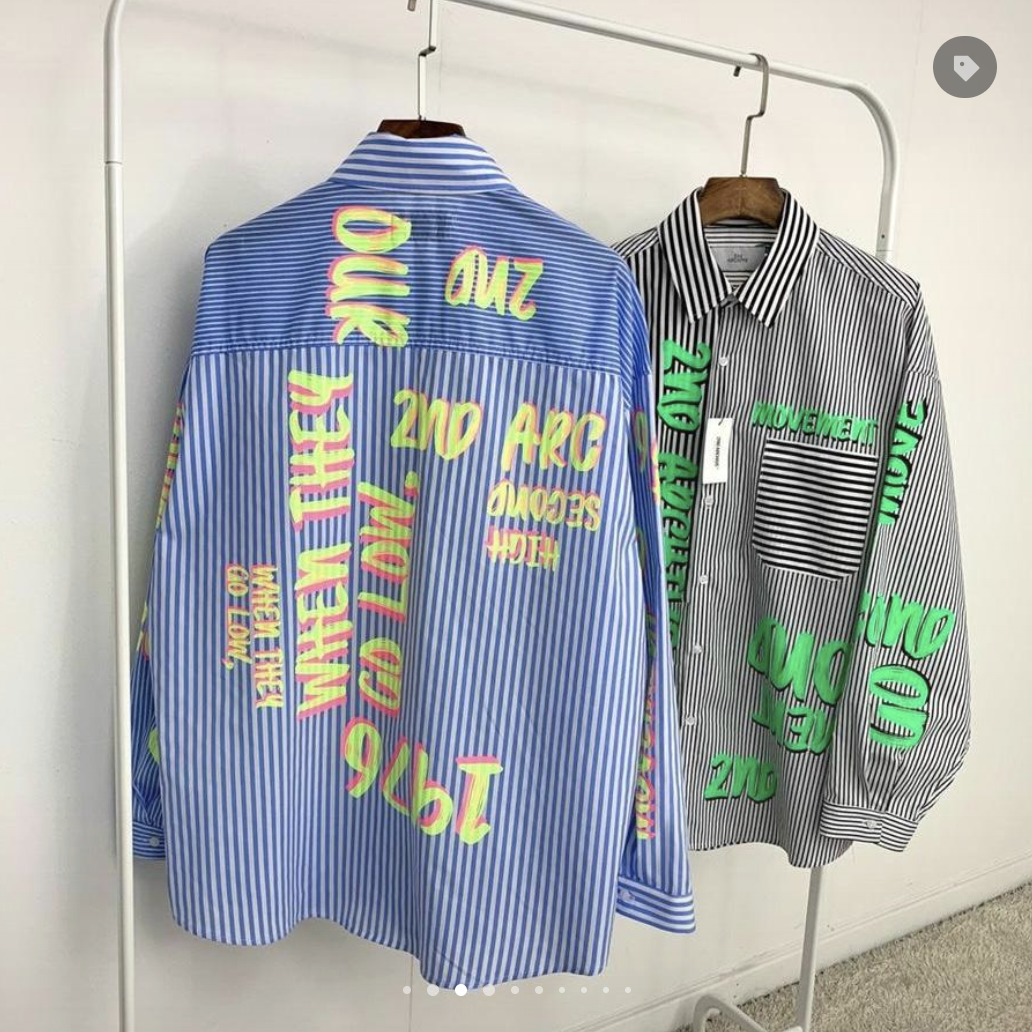韓國直送🇰🇷 2ND ARCHIVE Overfit Neon Lettering Striped Shirt