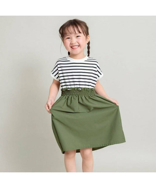 日本直送DRC Branshes  Waist-Switched Docking Short-Sleeved Dress