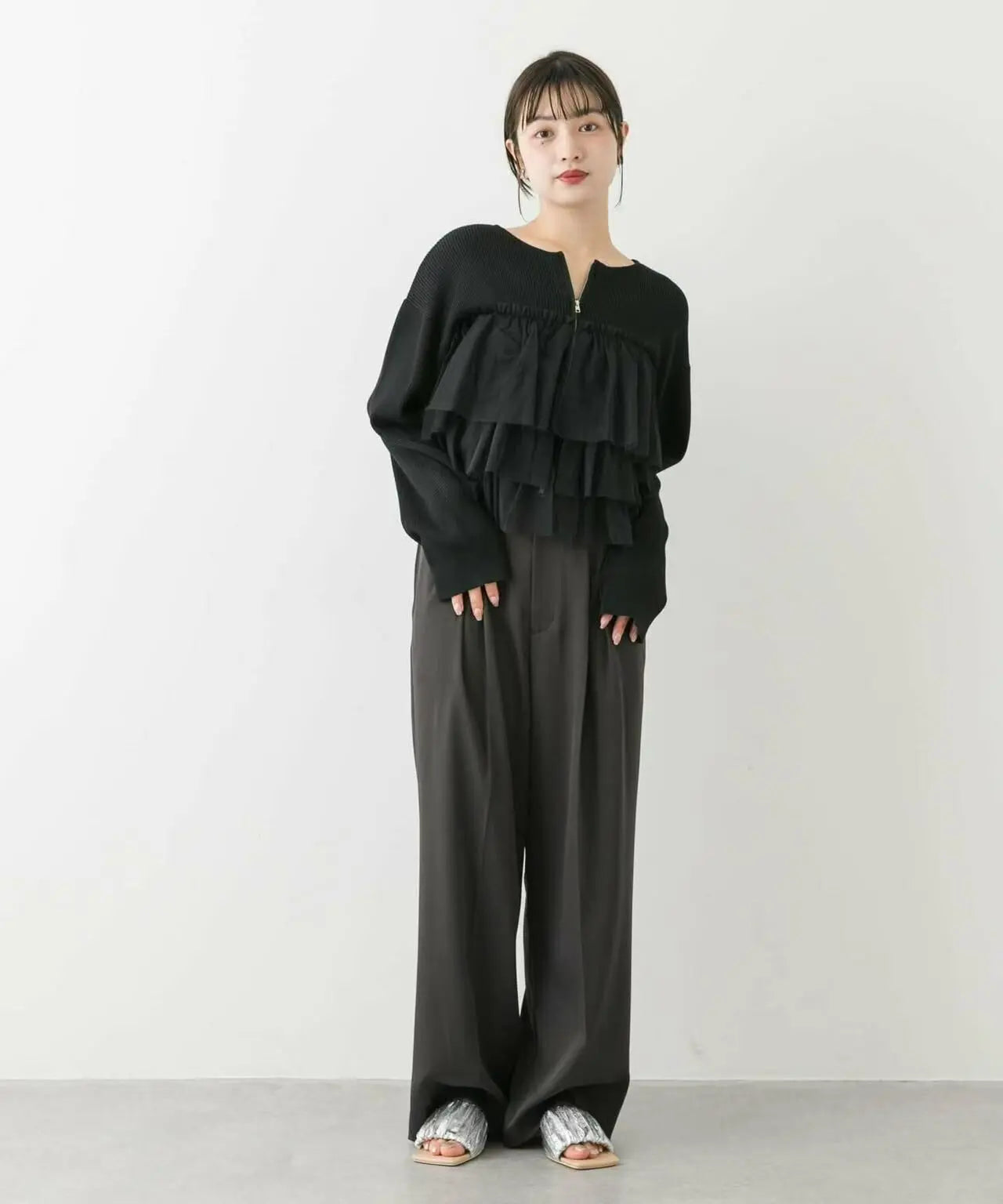 日本直送Double Zip Frill Knit Cardigan HANNA