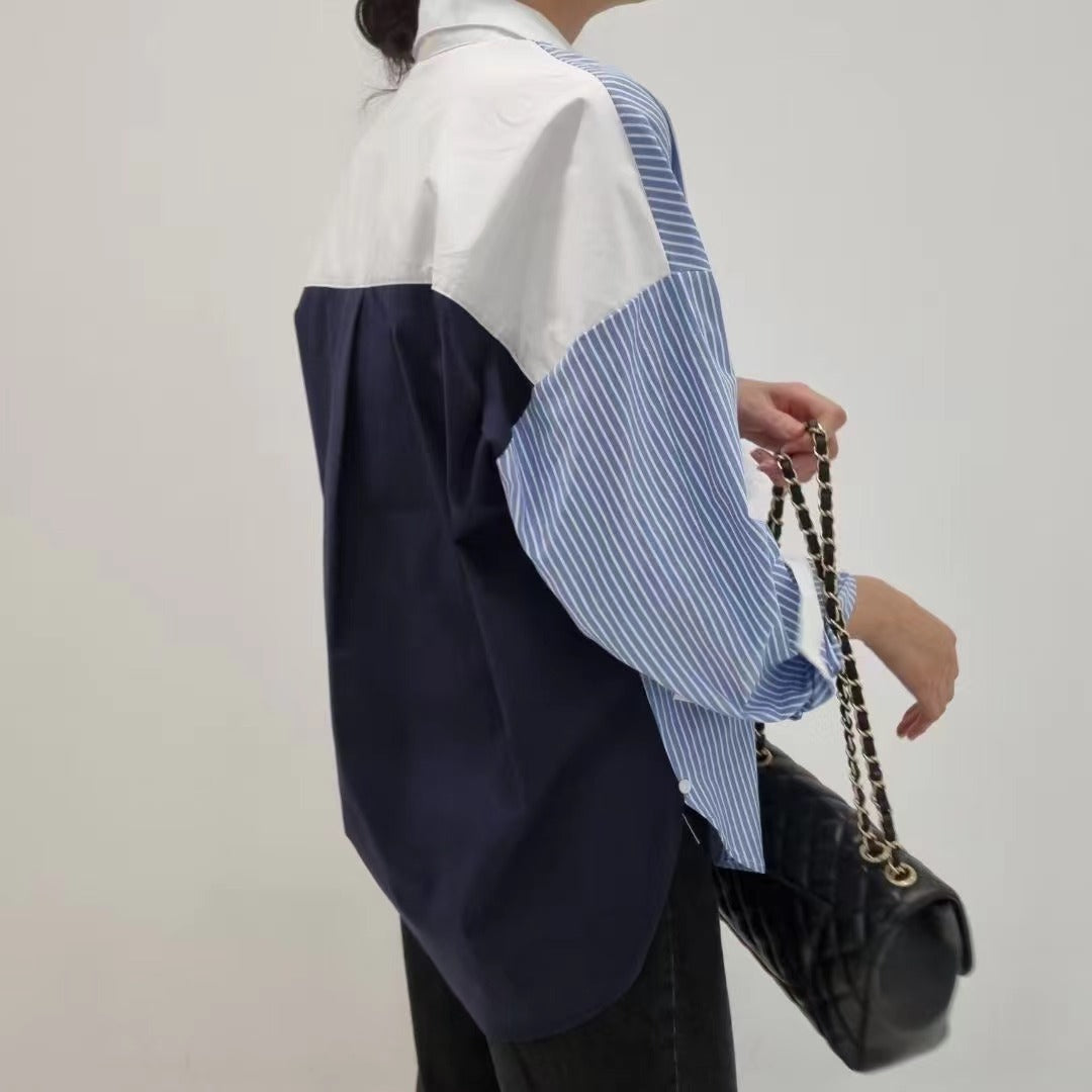 韓國直送Color Block Shirt Top  - 2 Color