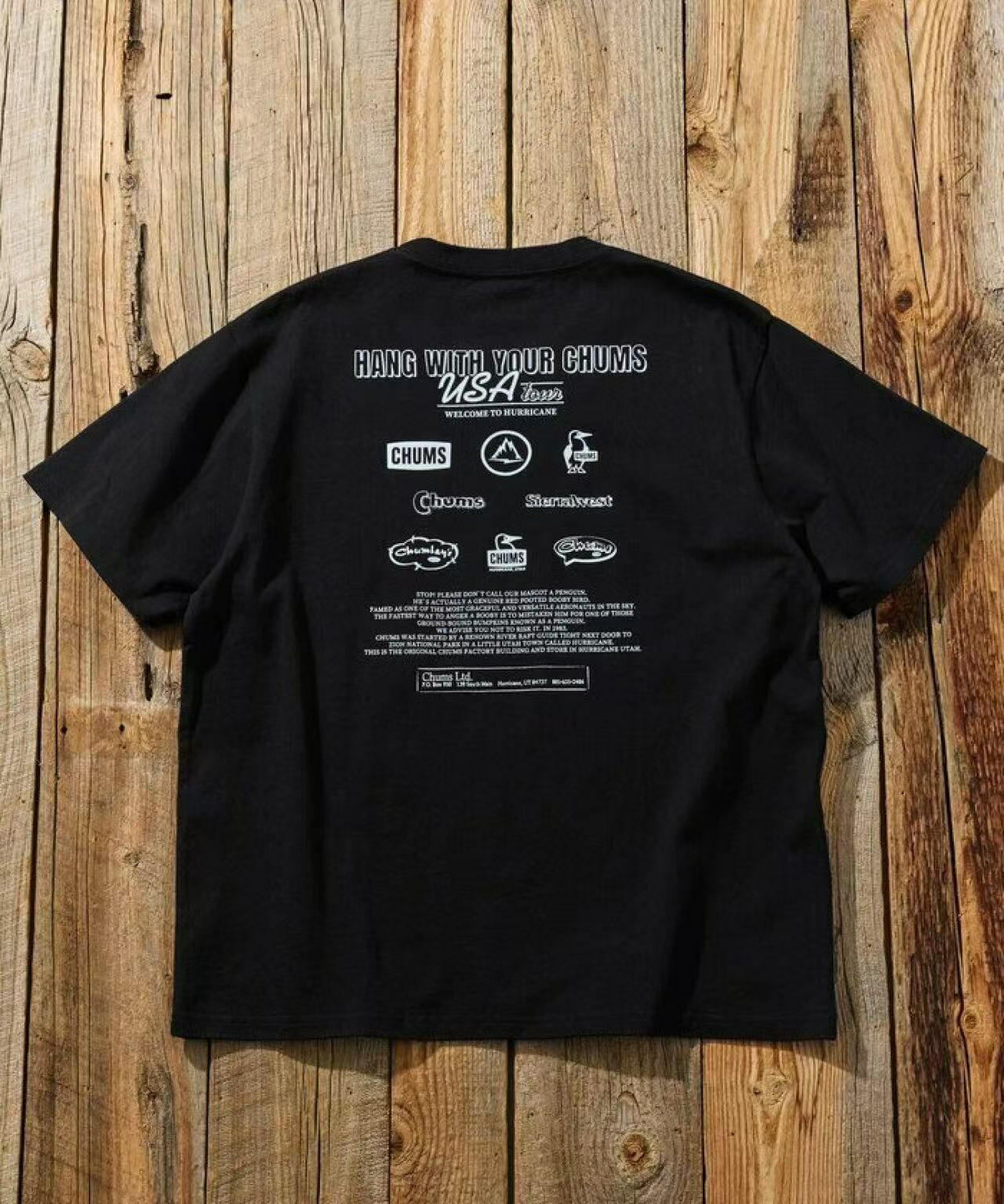 CHUMS 別注 history back print crew neck T-shirt -4 Color