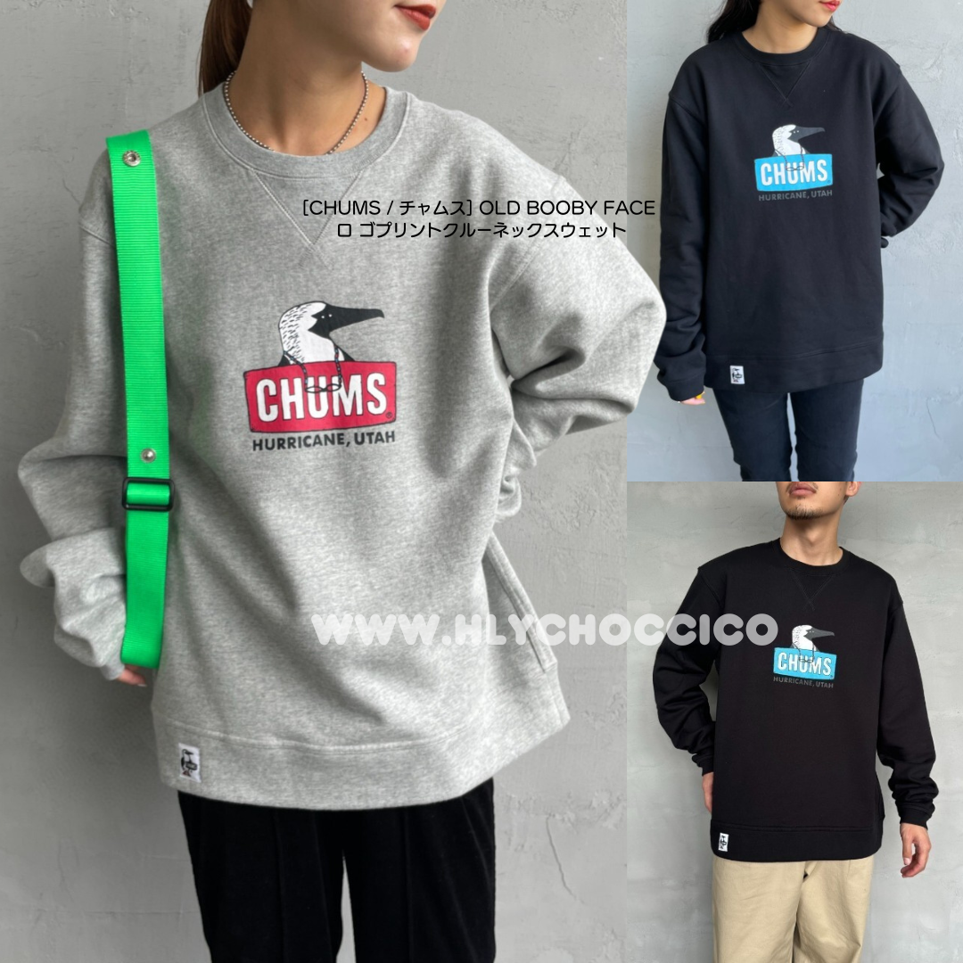 CHUMS OLD BOOBY FACE Logo Print Crew Neck Sweatshirt