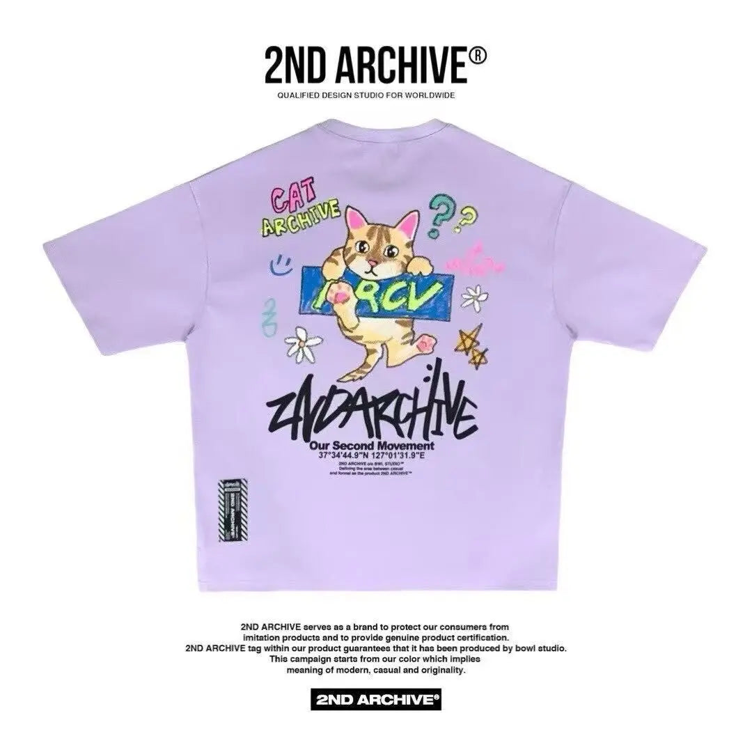 韓國直送 2ND ARCHIVE Monthly Cat Crayon Tee HLY & CHOCCICO