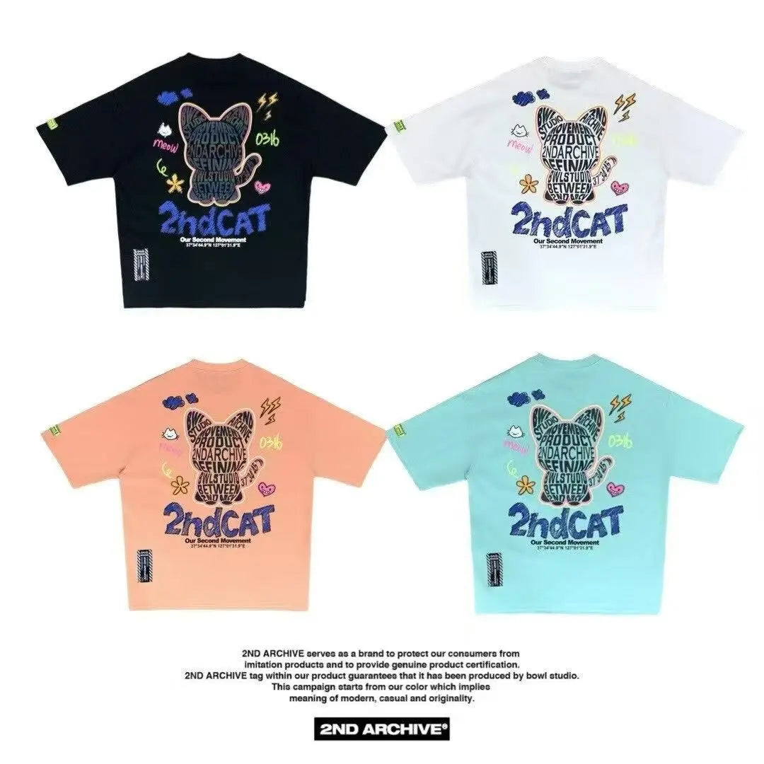 韓國直送 2ND ARCHIVE Lettering Cat Tee