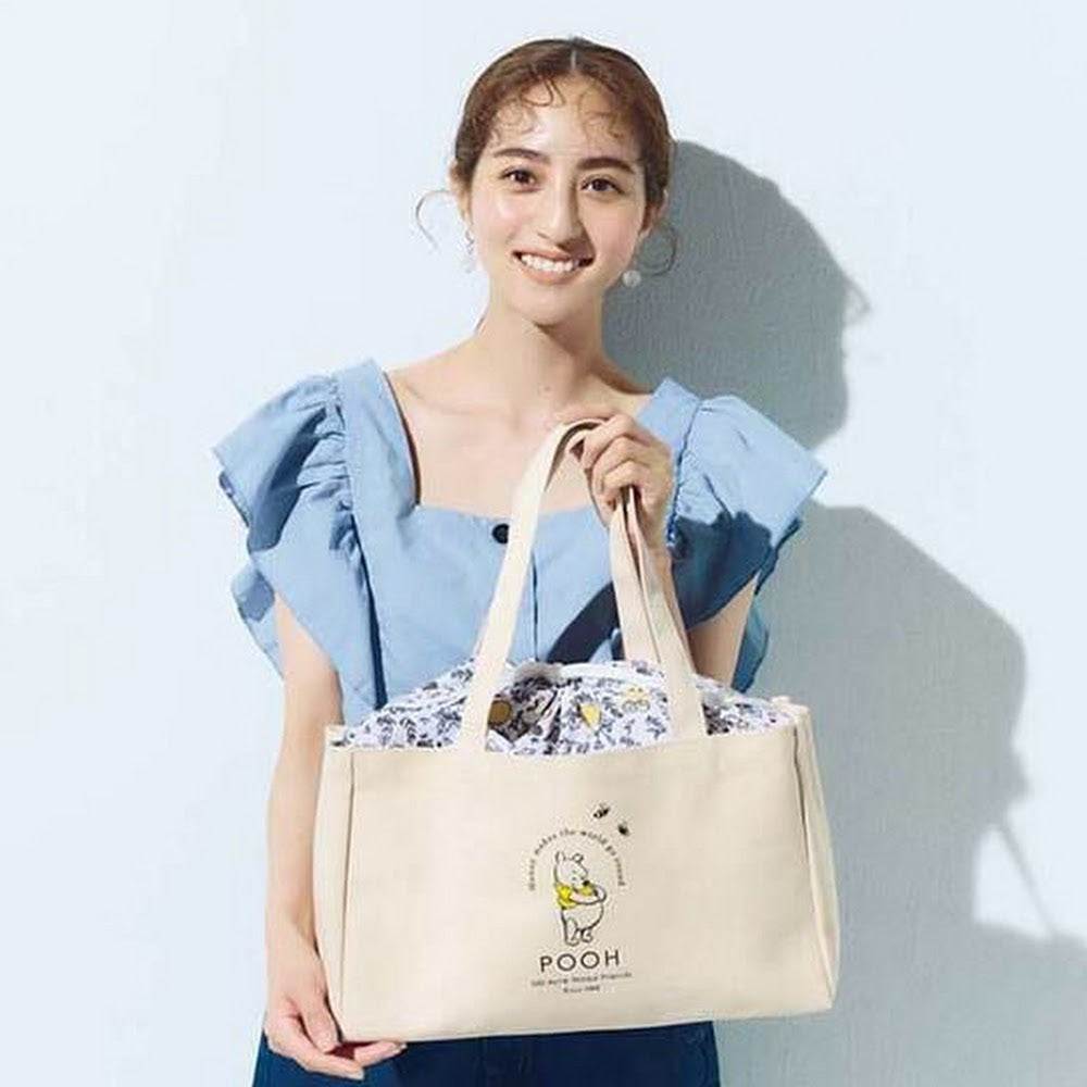【一口價$98/個】日本雜誌附錄 Winnie the Pooh 束口帆布購物袋 18L