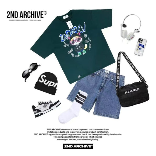🇰🇷韓國直送🇰🇷 2ND ARCHIVE Cat wearing heart glasses T-shirt -3 Color