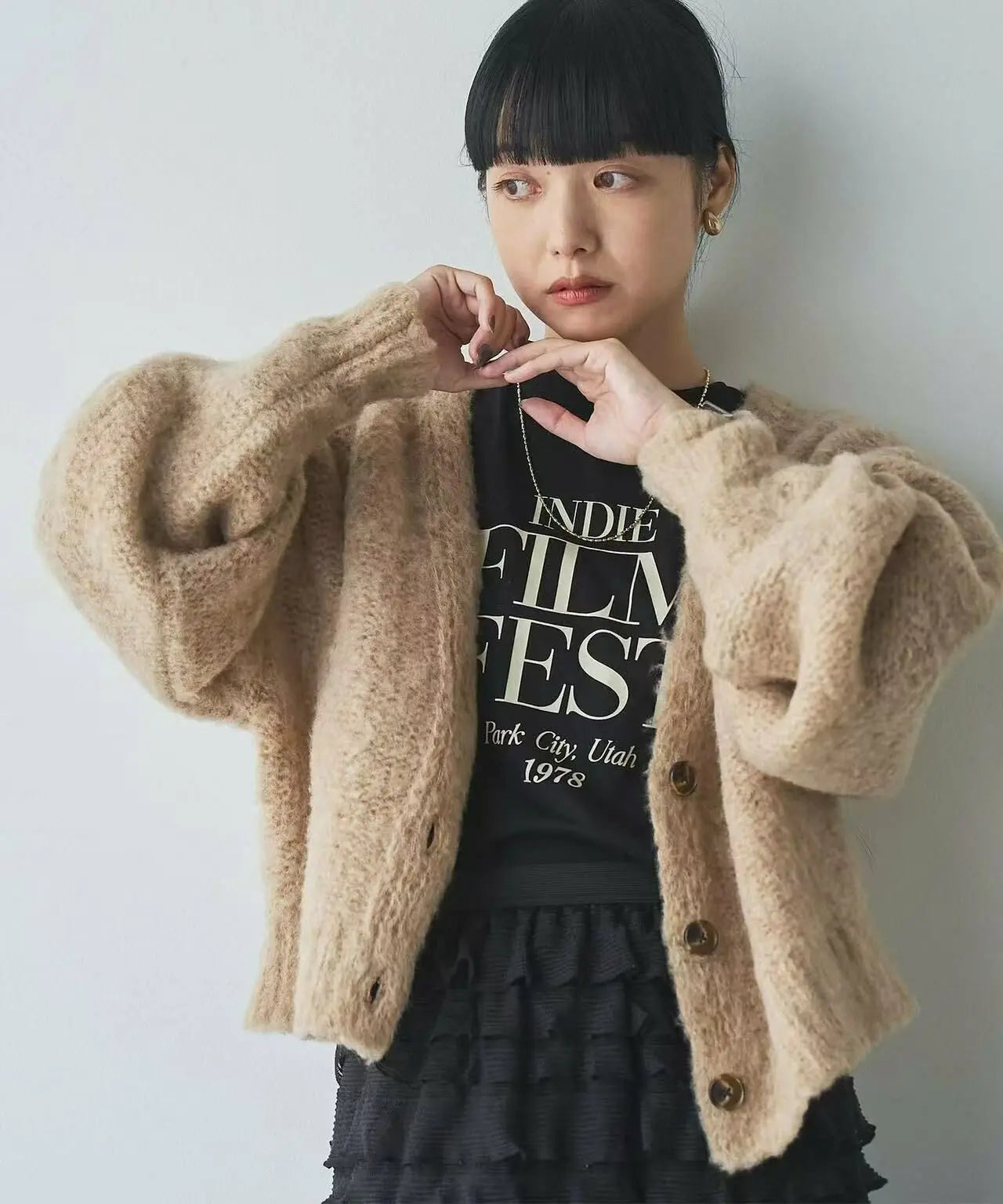 日本直送Coen Melange brushed short knit cardigan