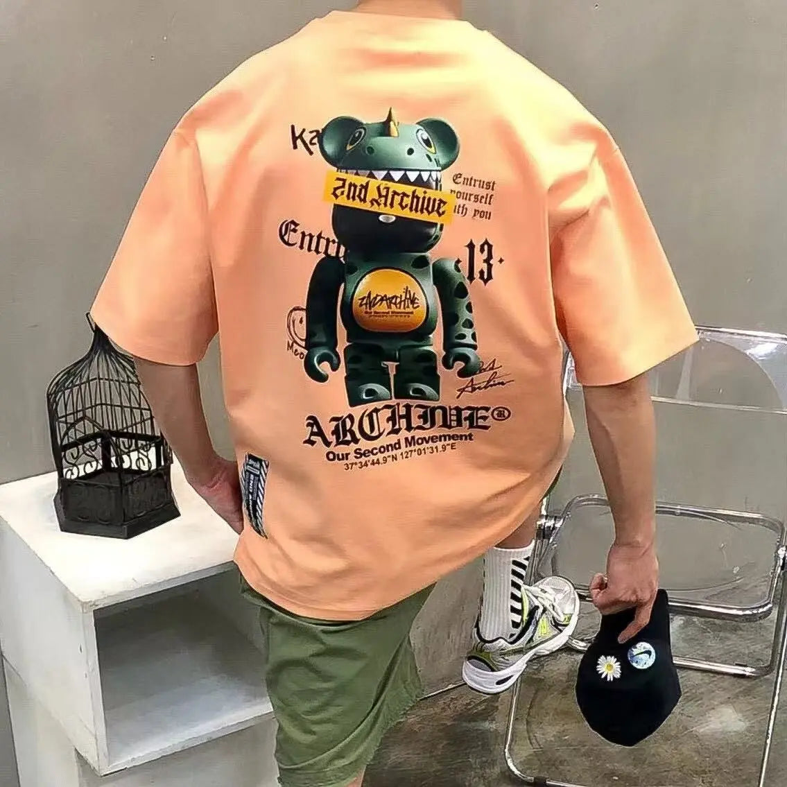 韓國直送 2ND ARCHIVE Dinosaur Terry Bear Graffiti T-shirt APM 537 BOWL