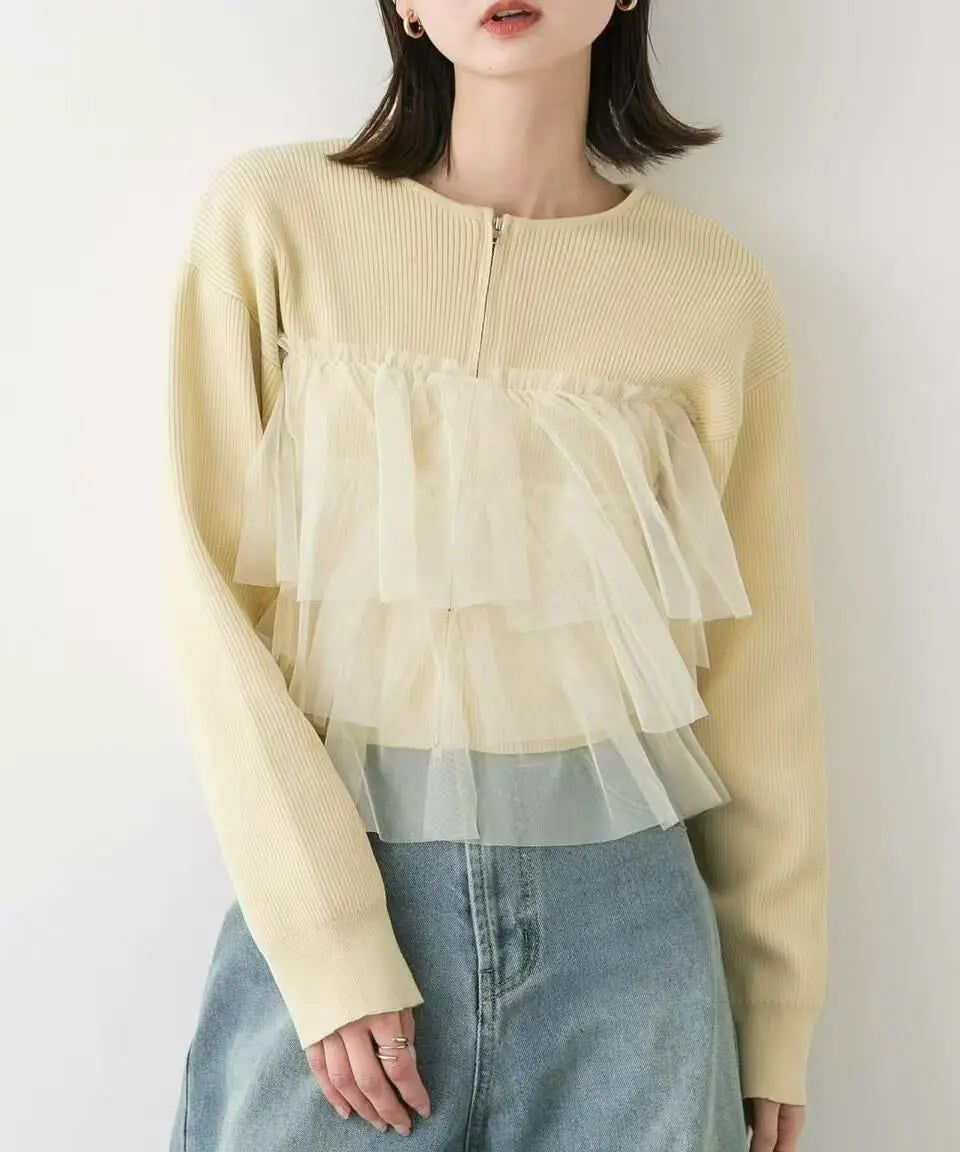 日本直送Double Zip Frill Knit Cardigan