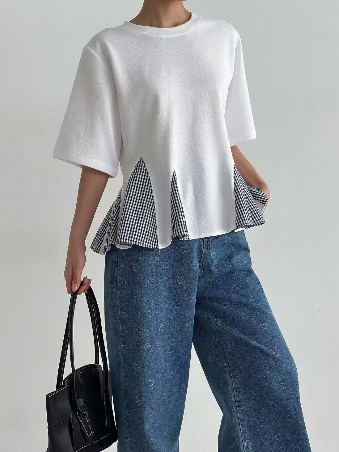 韓國直送Casual Gingham Detail Top