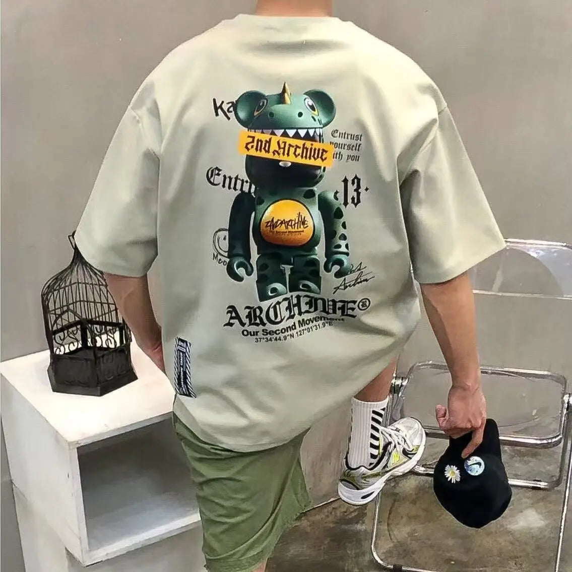 韓國直送 2ND ARCHIVE Dinosaur Terry Bear Graffiti T-shirt APM 537 BOWL