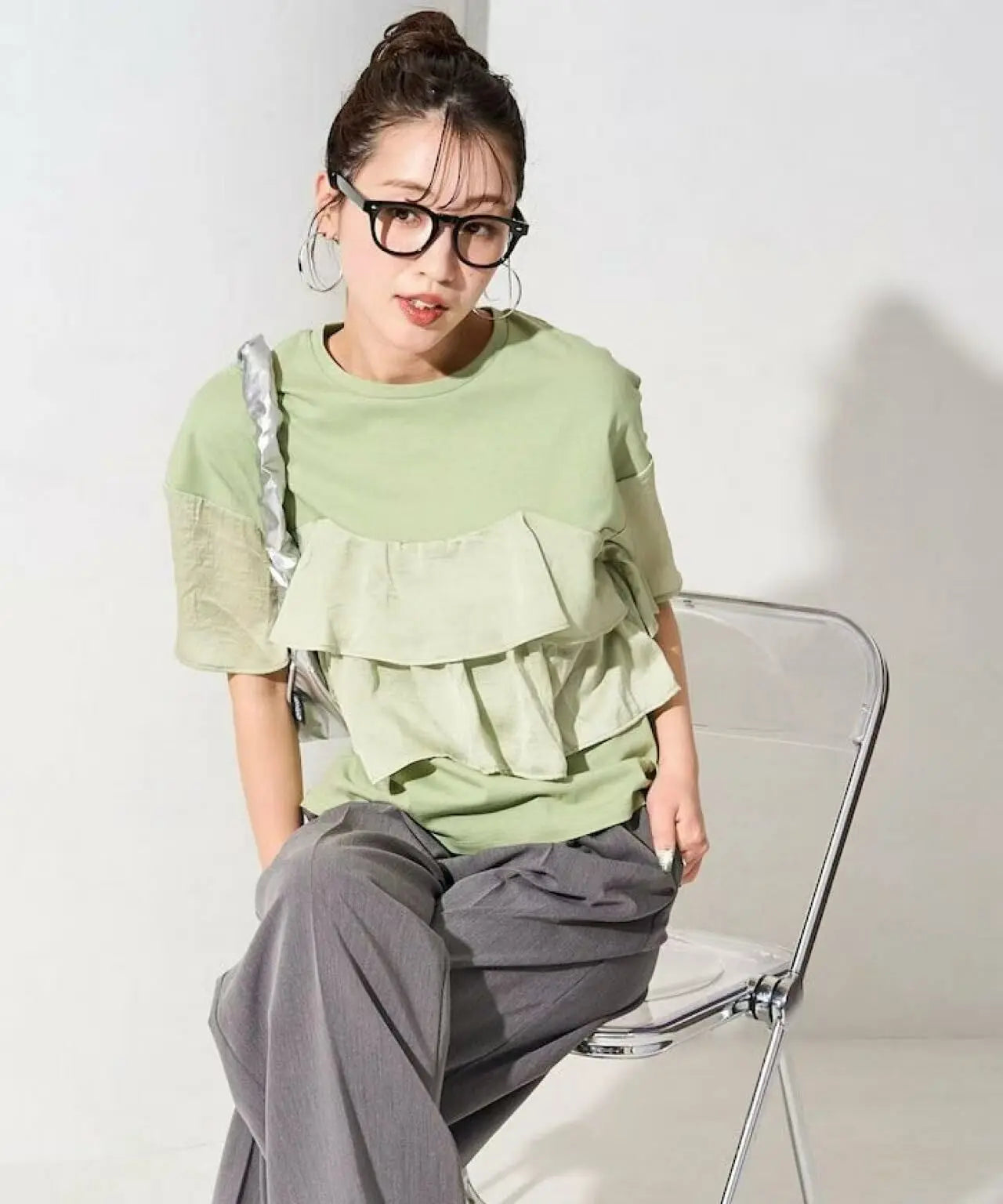 日本直送Bustier Style Layered Ruffle Short Sleeve Tops