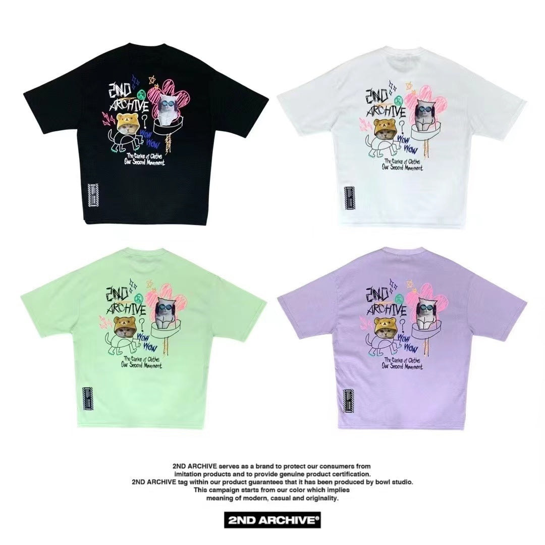 【一口價$277/件】🇰🇷韓國直送🇰🇷 2ND ARCHIVE Pink Flower Cat T-shirt - 4 Color