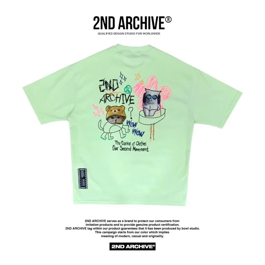 【一口價$277/件】🇰🇷韓國直送🇰🇷 2ND ARCHIVE Pink Flower Cat T-shirt - 4 Color